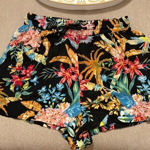 Elan Black Floral High Waist Women's Shorts